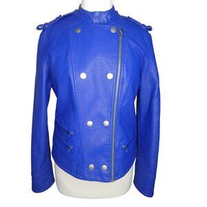 Kate & Mallory Bright‎ Blue Leather Jacket Size M